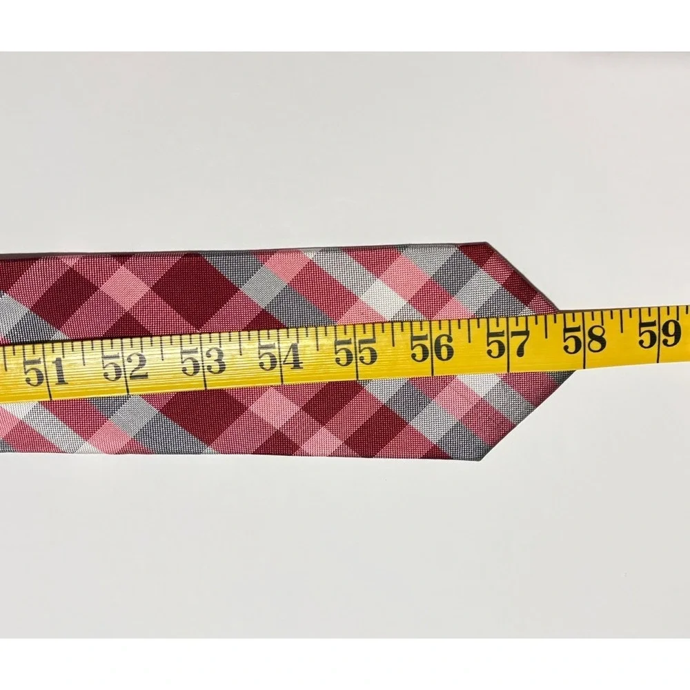 Aflani Spectrum Red & Gray Plaid Pattern Silk Necktie NEW - Picture 9 of 9
